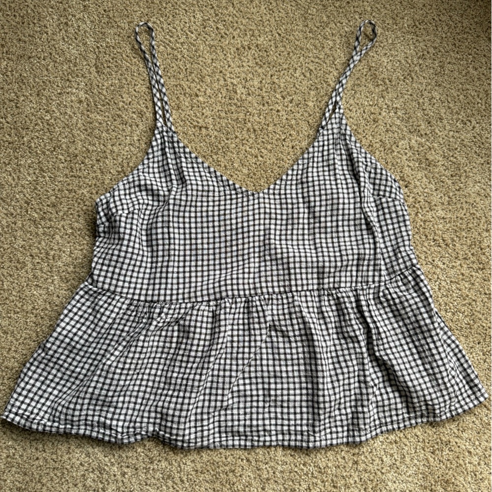 Abercrombie & Fitch Black and White Gingham Peplum Camisole
